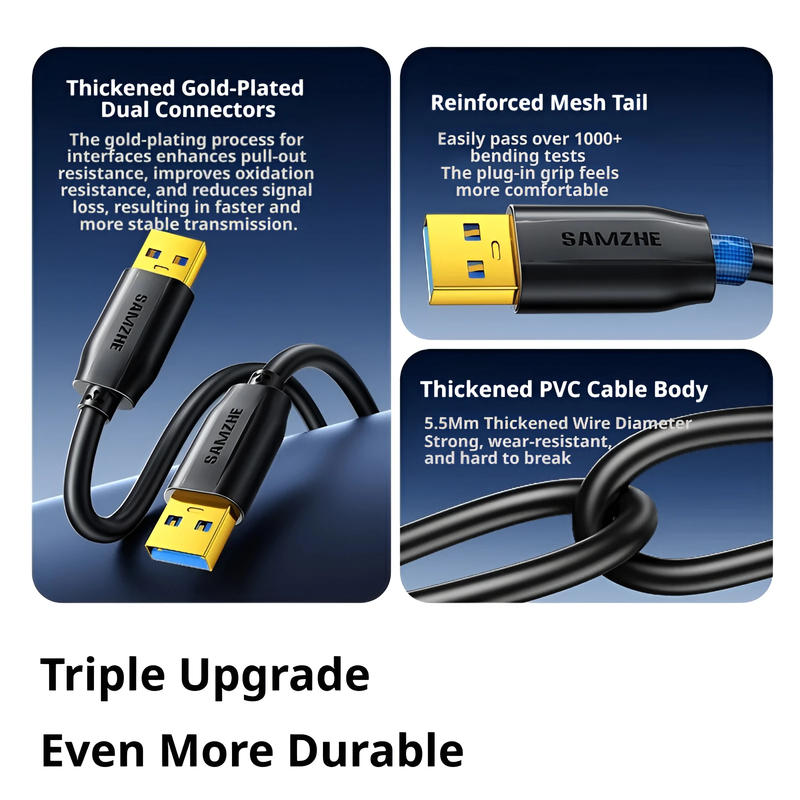 Фото Кабель-удлинитель SAMZHE USB 3.0, тип A, штекер-штекер, кабель 3.0/2.0 для жесткого диска, ТВ-приставки, ноутбука, USB-кабель. №3