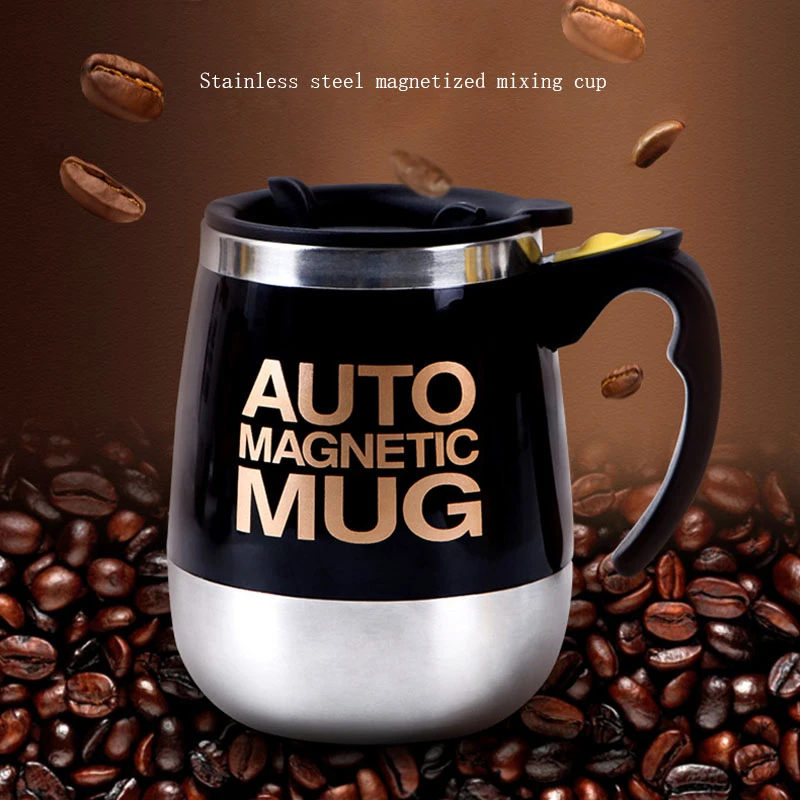 

Auto Sterring Coffee mug Stainless Steel Magnetic Mug Milk Mixing Mugs Electric Lazy Smart Shaker 2pcs gift 1 spoon