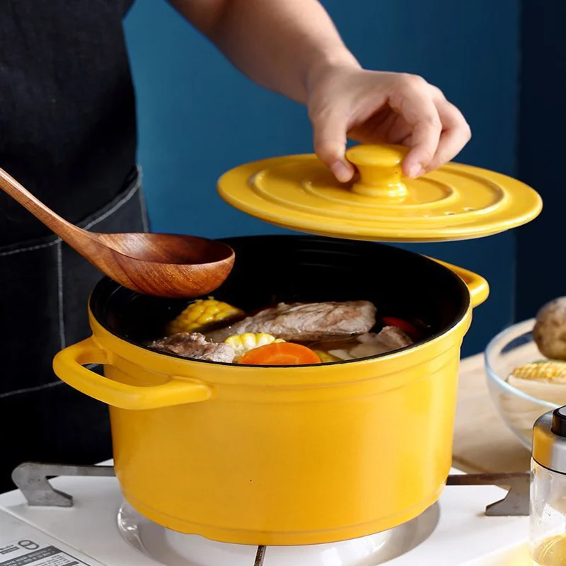 

3L Ceramic Stew Pot Soup Pot Cookware Classic Colorful Enamel Casserole Pots Non-stick Pan For Kitchen Cooking Dining Home