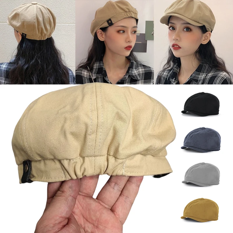 HOT 54-62cm Solid Color Cotton Blended Newsboy Cap Unisex Men Flat Peaked Cap Fashion Classic Women Painter Beret Hat