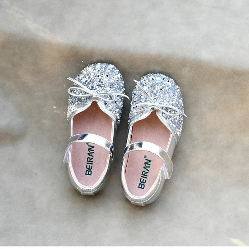 Туфли детские с блестками и бантом размеры 23-35