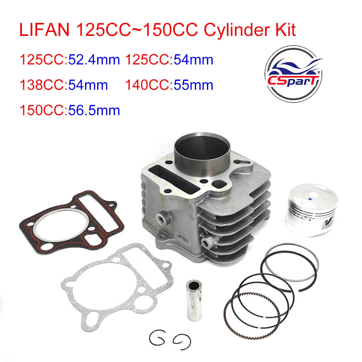 

52.4mm 54mm 55mm 56.5mm Cylinder kit Lifan 125CC 138CC 140CC 150CC 1P52FMI 1P54FMI 1P55FMJ 1P56FMJ Engine Pit Dirt Bike Parts