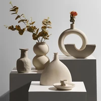 Nordic Ceramic Flower Vase Dried Flower Plant Pots Decorative Vases Crafts Art Ornaments Home Desktop Living Room Decoration