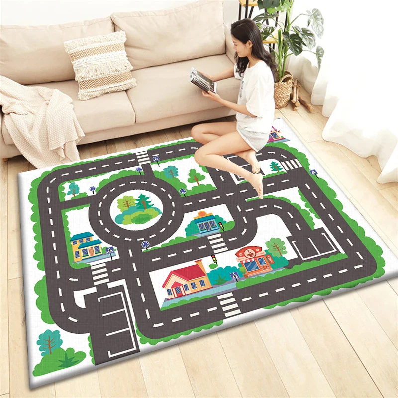 

Child Playmat Highway Simulated City Traffic Playroom Area Rug,Carpet for Home Living Room,kids anti-skid solid floor mat decor
