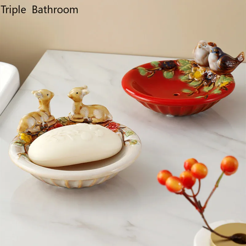

1pc Creative Cute Animal Soap Dish Kitchen Bathroom Organizer Ceramics Draining Soap Holders Accessories Soap Packaging Boxes
