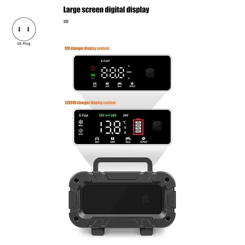 Зарядное устройство для автомобильного аккумулятора E-Fast 7 сегментов 12 В 24