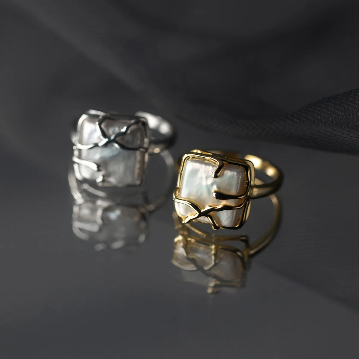 

MIQIAO Silver 925 Real Sterling Silver Irregular Baroque Pearl Ring Geometry Jewelry Engagement Vintage Women's Rings 2022 Trend