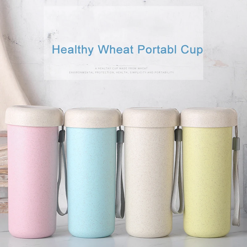 

Portable Water Cup 450ml Drinking Bottle Wheat Straw Material Rubber Sealing Cap Drinkware Travel Mug Leak-Proof