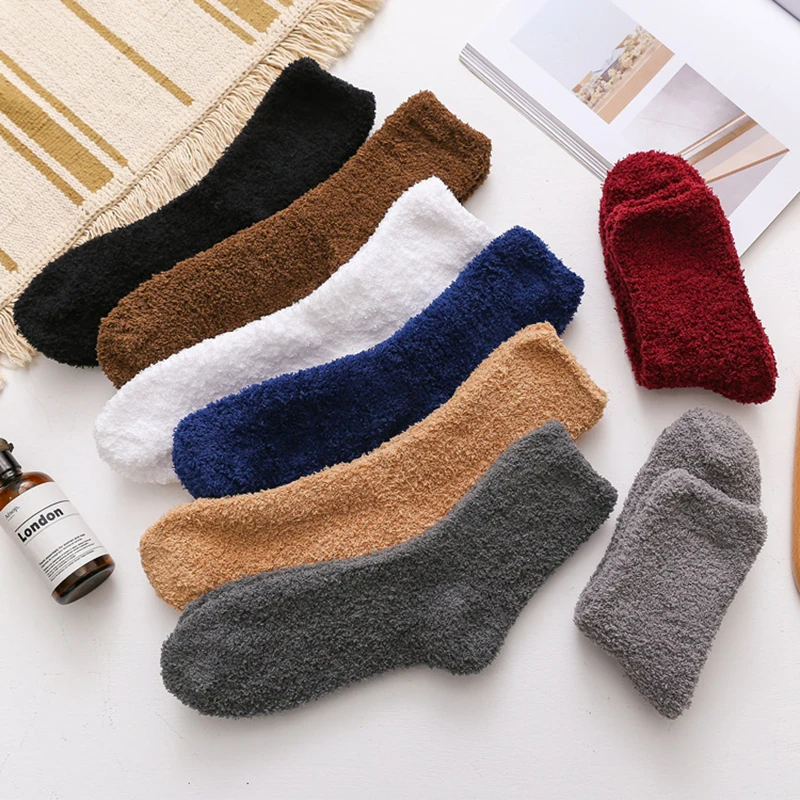 

Bed Socks Woman Man Fluffy Home Sock Middle Tube Socks Casual Thick Men Indoor Winter Warm Coral Velvet Thicken Floor Socks