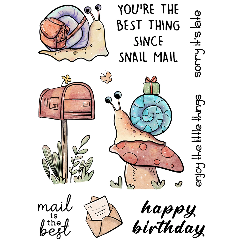 

YIXUAN Mushroom Cute Snail Mailbox Cutting Dies Clear Stamp Spring DIY Scrapbooking For Decor Cut Dies Stamps For Cards Making