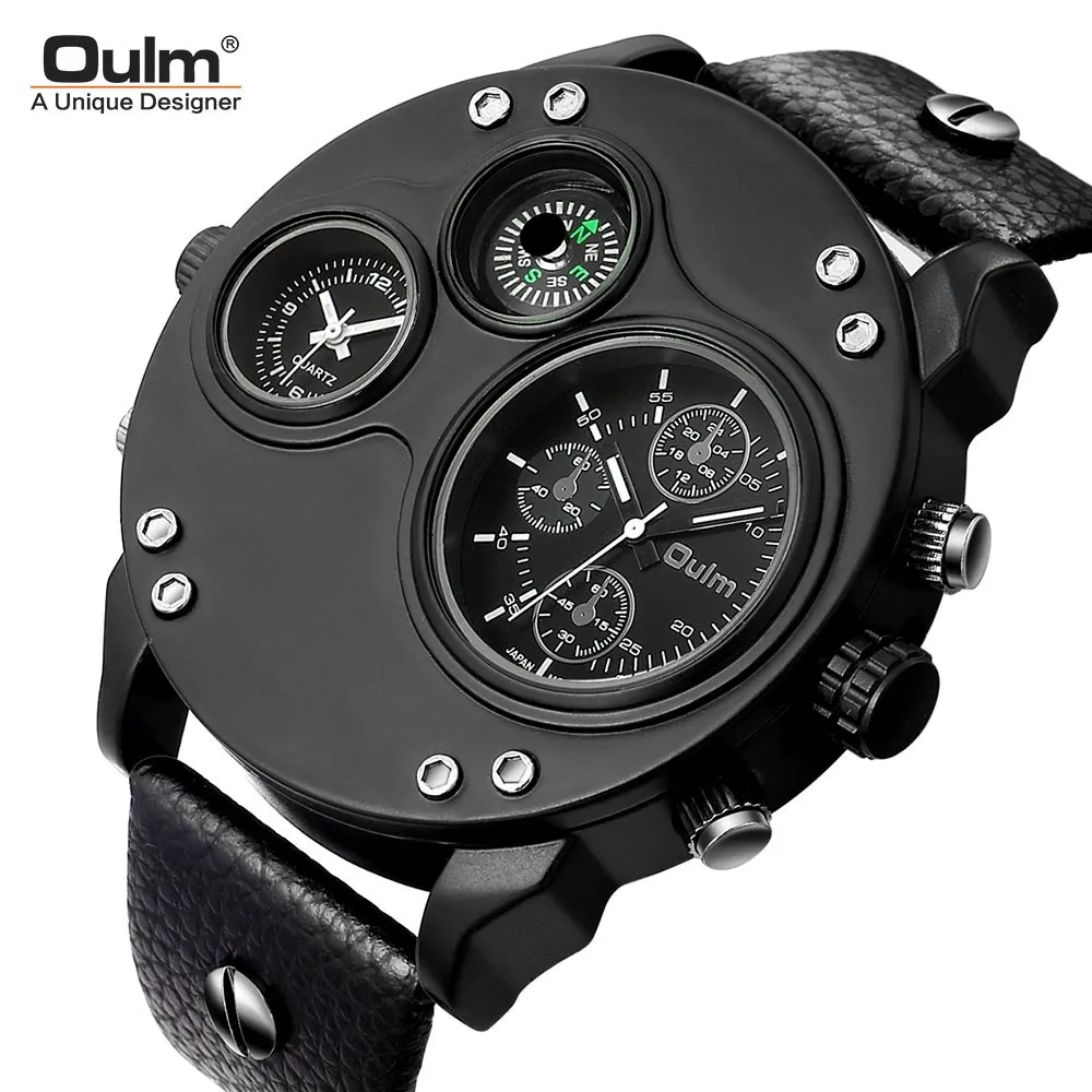 

Oulm Quartz Watch Compass Men's Watch New Explosive Watch Dual Time Zone Business Men's Watch Large Dial Ocasionales Del Hombre