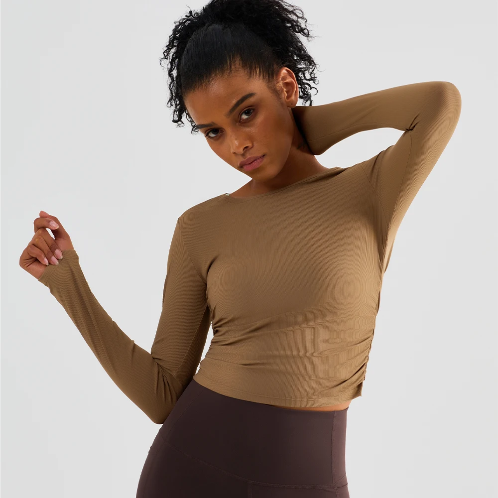 New Vnazvnasi Women Long Sleeve Yoga Shirt High Elastic Slim Waist Sport Top Solid Fitness Gym Yoga T-shirt Quick Dry Sportswear