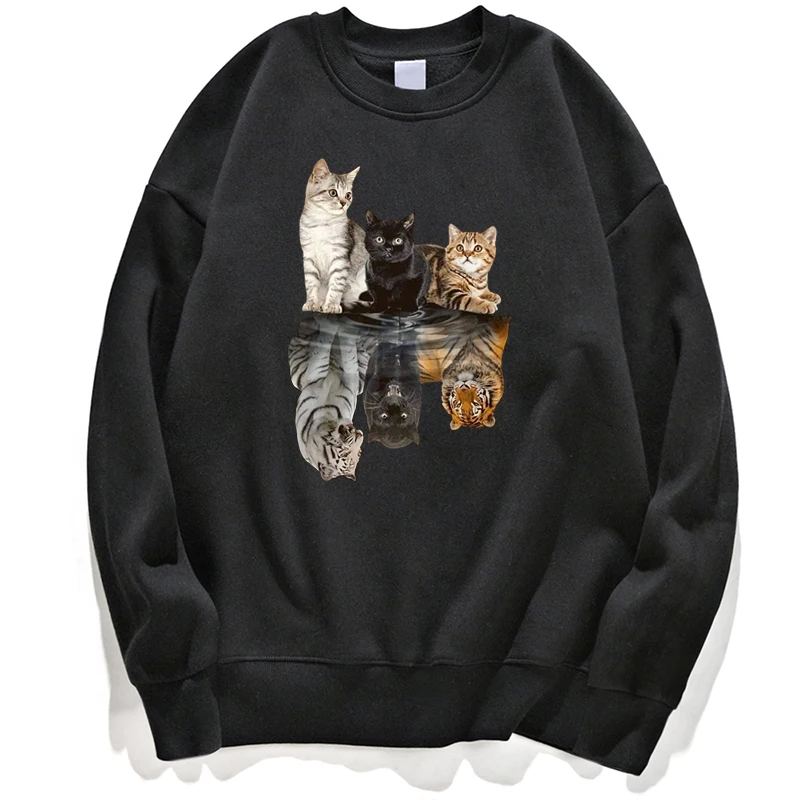 

Cat Vs Tiger Reflection Two Worlds Hoodies Sweatshirts Men Sweatshirt Jumper Hoody Streetwear Winter Autumn Pullover Crewneck