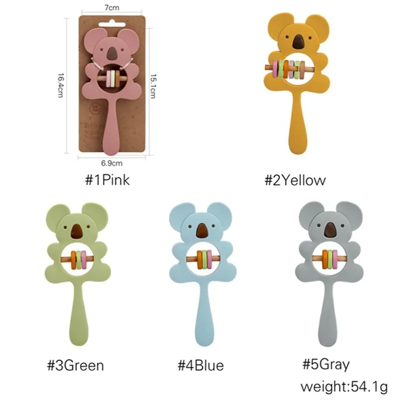

1PCS Silicone Teether Koala Elephant Handbells Rattles BPA Free Rodents Teething Necklace Food Grade Infant Chewable Baby Toys