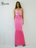 vc hot pink strapless velvet dresses women 2022 summer trendy cross knot design bodycon long elegant dress vestido