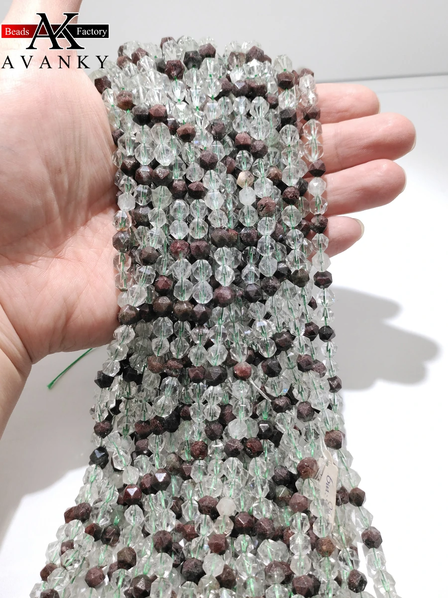 

Natural Green Ghost Crystal Round Stone Beads Faceted Loose Spacer For Jewelry Making DIY Necklace Bracelet 15''6-10mm