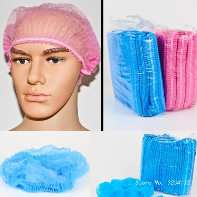 

Одноразовая плиссированная эластичная сетчатая шляпа для ванны из нетканого материала для наращивания ресниц, прозрачная Водонепроницаемая шляпа для волос, шапочки для душа, 100 шт.
