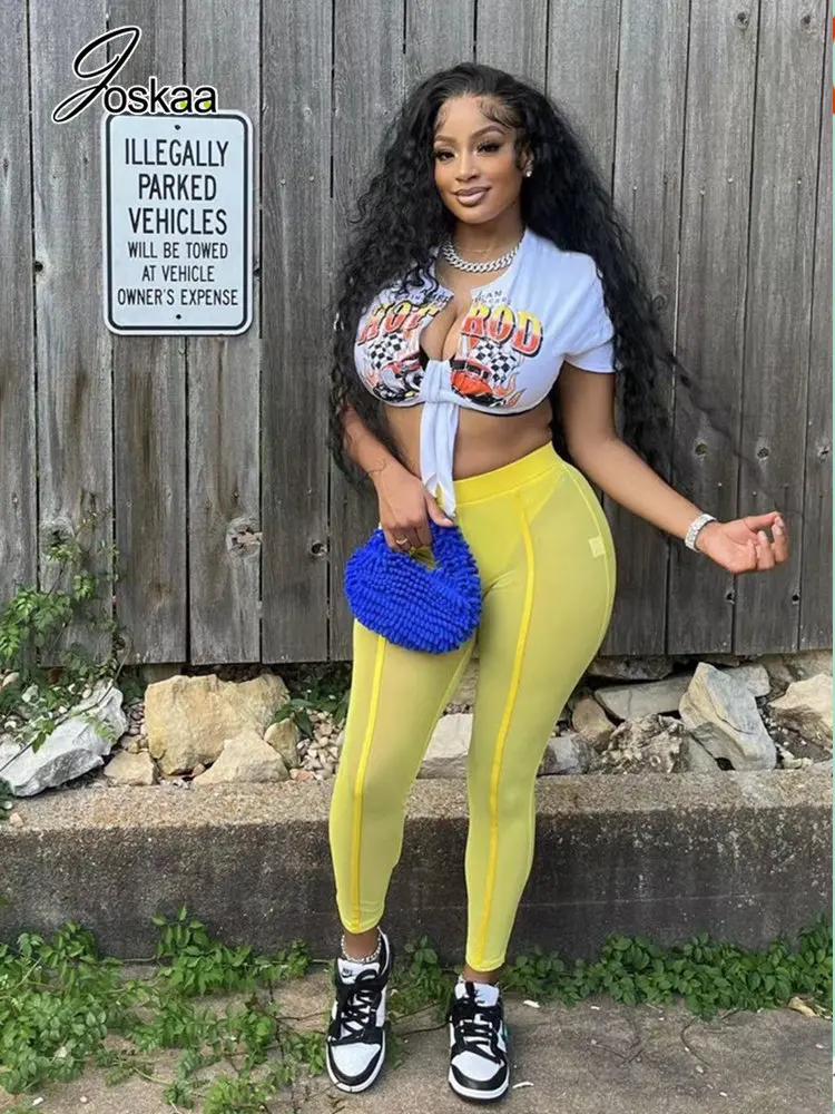 

Joskaa сексуальные сетчатые леггинсы с высокой талией, длинные брюки, повседневные спортивные штаны для женщин, весна 2023, эластичные узкие брюки, сетчатые леггинсы