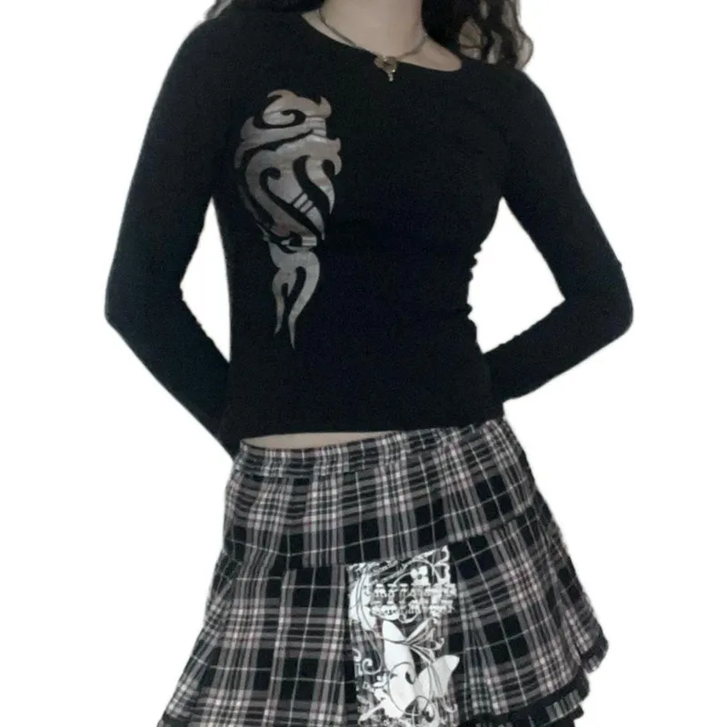 

Женская Винтажная футболка, Топ с длинным рукавом и графическим принтом, в стиле Харадзюку, Осень-зима 2022