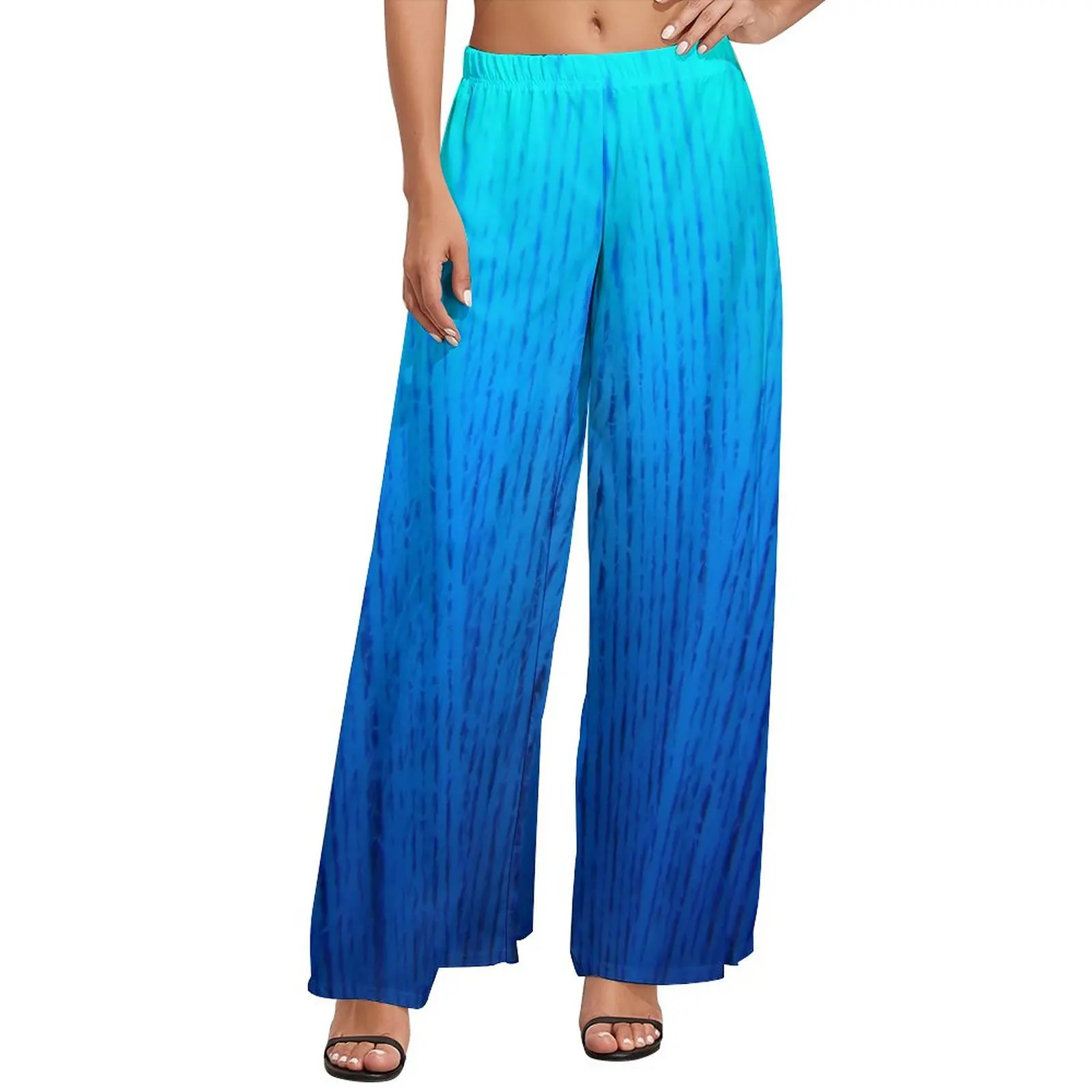 

Синие прямые брюки с эффектом омбре, домашние широкие брюки с градиентным принтом, женские уличные брюки большого размера на заказ