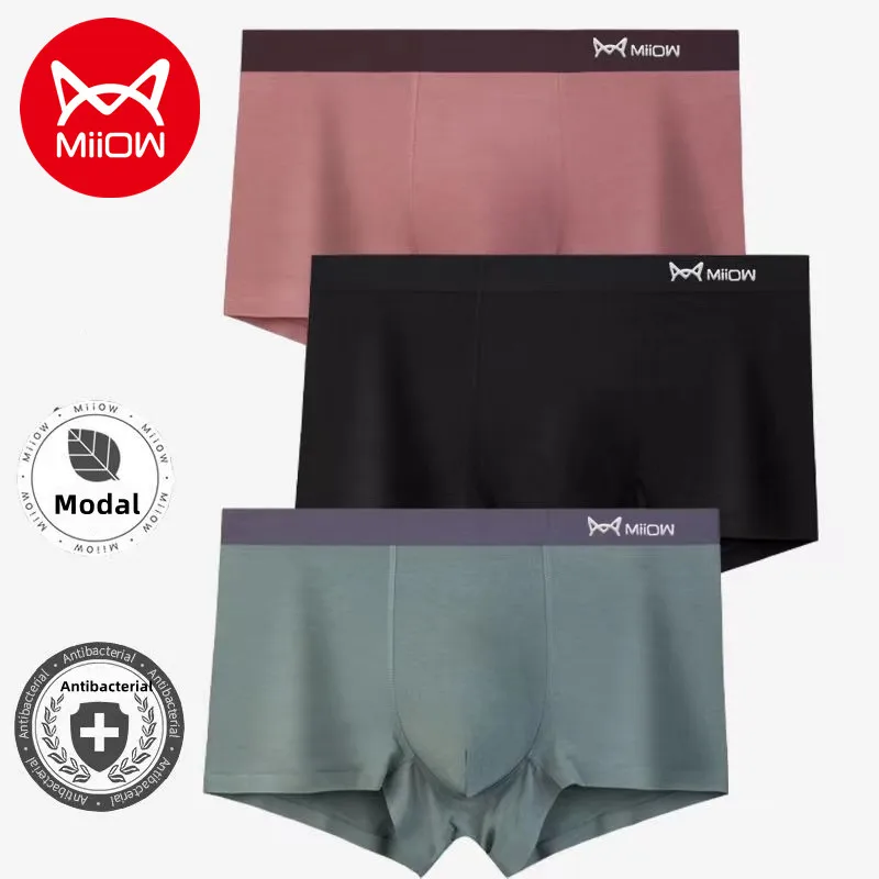

MiiOW 3pcs 50S Modal Men Boxer Shorts Seamless Breather Underwear Men AAA Graphene Antibacterial Men's Panties Male Underpants