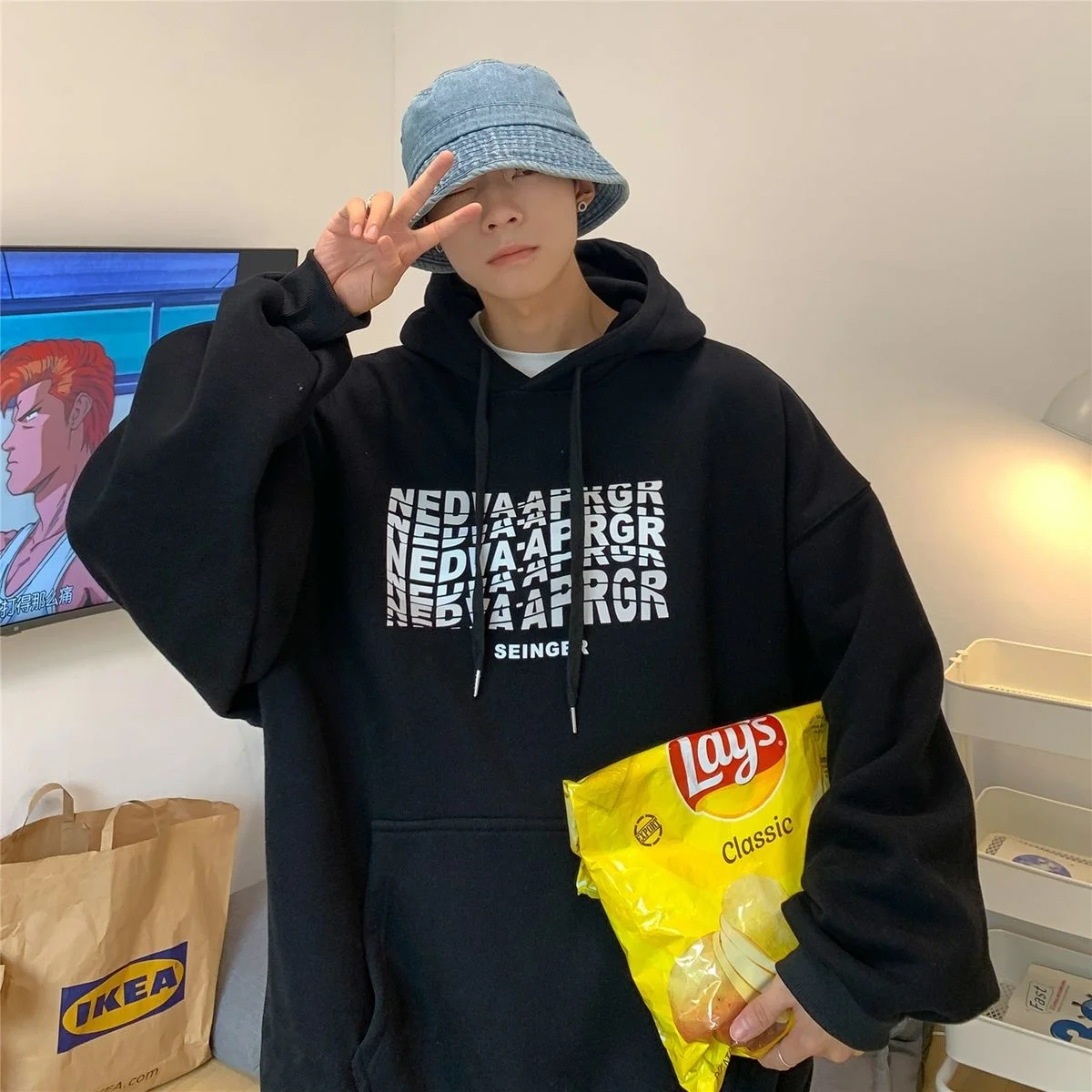 

Новые мужские свободные толстовки с капюшоном с надписью и графическим принтом, повседневные толстовки в стиле Харадзюку, Мужская Уличная ...