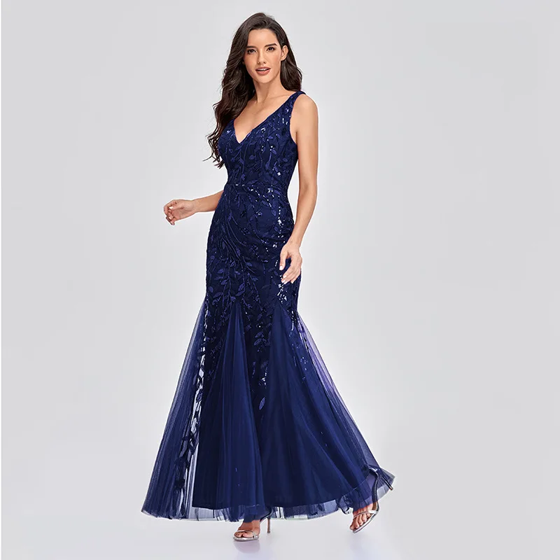 Elegant Luxury Evening Dress V-Neck Tulle Embroidered Sequin Sexy Mermaid Ball Gown Women Formal Dress Dress