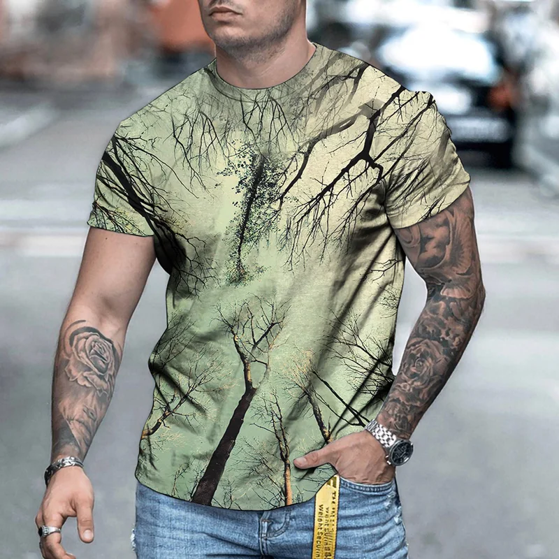 

Мужская футболка с объемным рисунком «дерево», летняя повседневная футболка с коротким рукавом, 2021