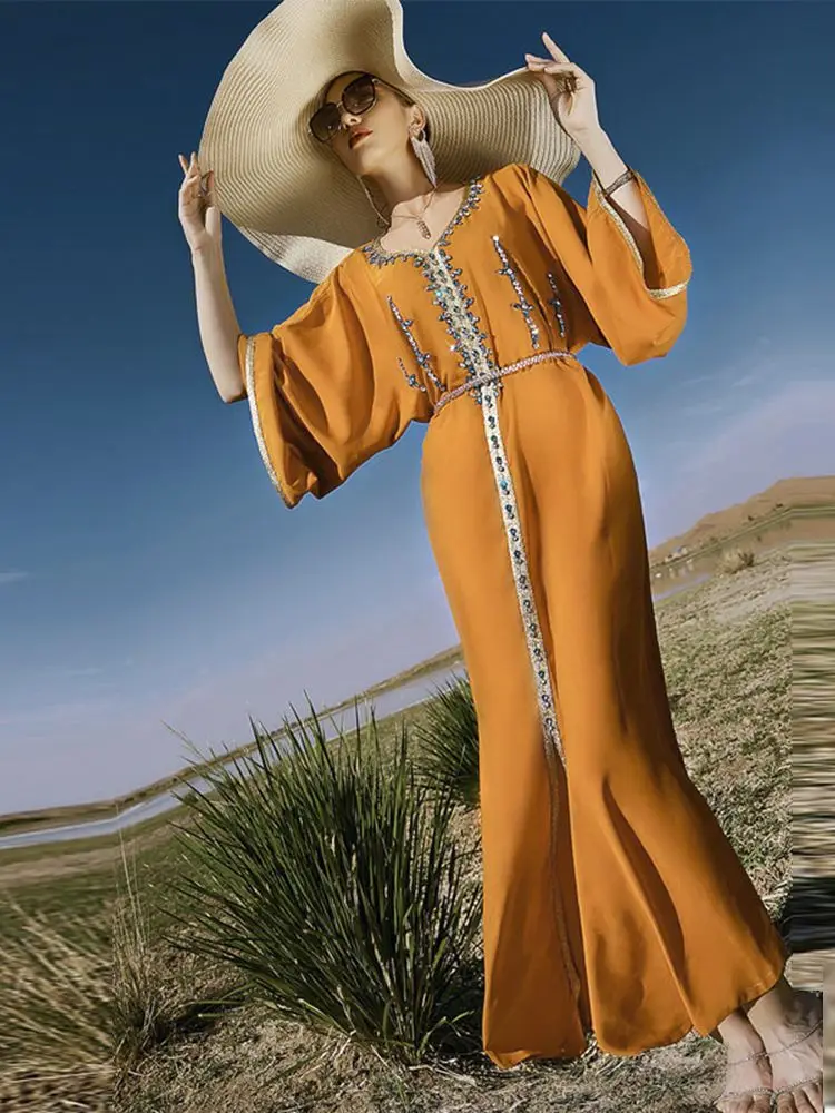 

Ramadan Eid Mubarak Evening Dresses For Women Satin Abaya Dubai Turkey Islam Pakistan Arabic Muslim Long Dress Kaftan Robe Femme