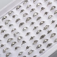 bulk lots 50pcs antique silver multi styles mix ring for women vintage ladies flower fashion finger ring retro jewelry 2022