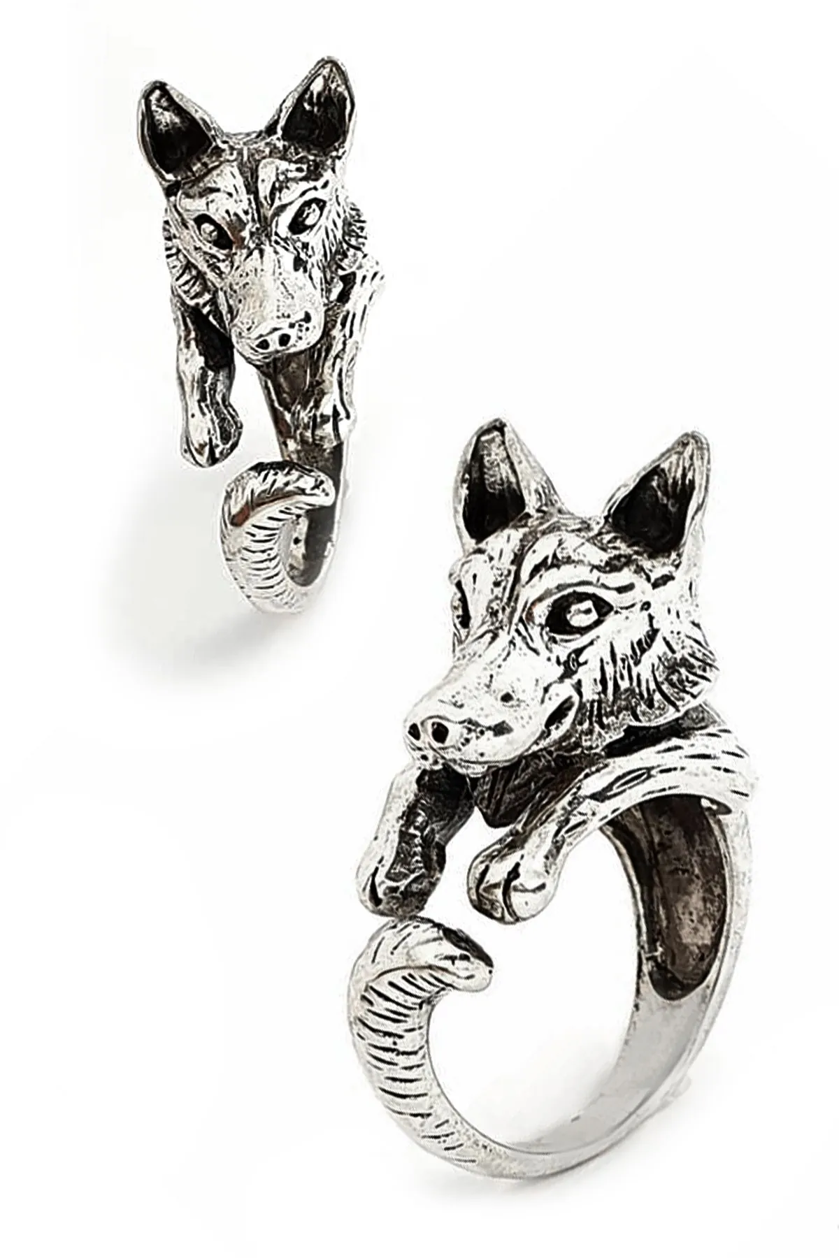 Фото Регулируемое дизайнерское кольцо с волком и собакой | Украшения аксессуары