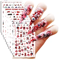 adhesive hallow nail art decoration stickers skull bloodstain ghost design decals silder manicure supplies tool b085 b096