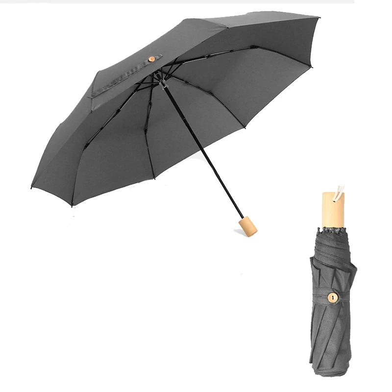 

Simple Retro Solid Wood Tri-fold Umbrella Sunscreen UV Protection Rain and Rain Umbrella