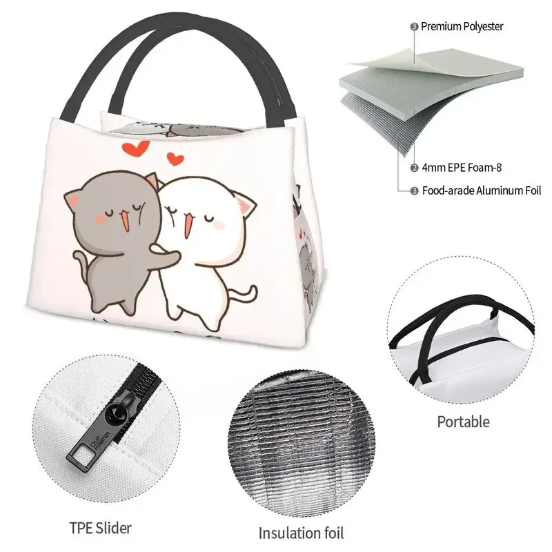Kawaii Mochi Cat Peach и Goma Hug изолированная сумка для обеда кемпинга путешествий