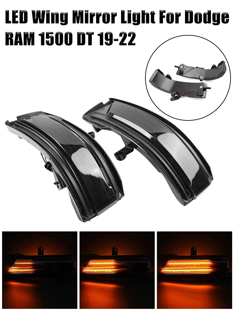 

2PCS LED Wing Mirror Light Turn Signals Sequential Smoked For Dodge RAM 1500 DT 19-22 Waterproof Lighting Car Accessories