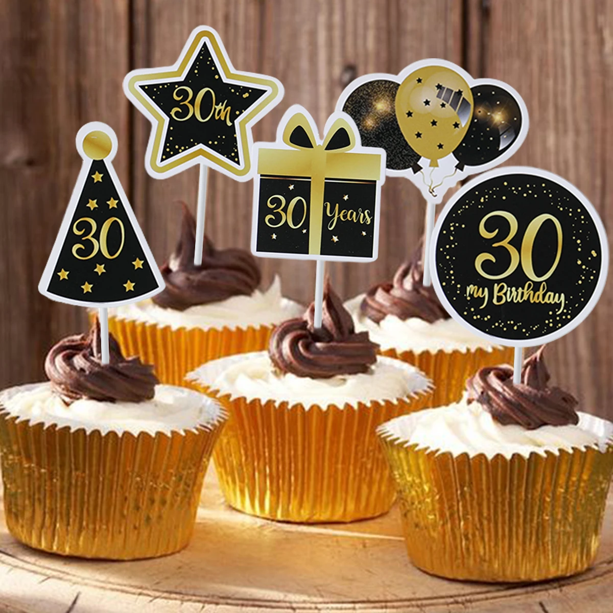 Золотистый черный Топпер для торта 18 30 40 50 60 лет украшение дня рождения