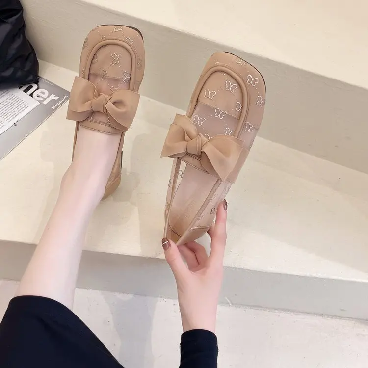 

Туфли на плоской подошве с бантом, сетчатые дышащие удобные туфли на плоской подошве, весна 2022