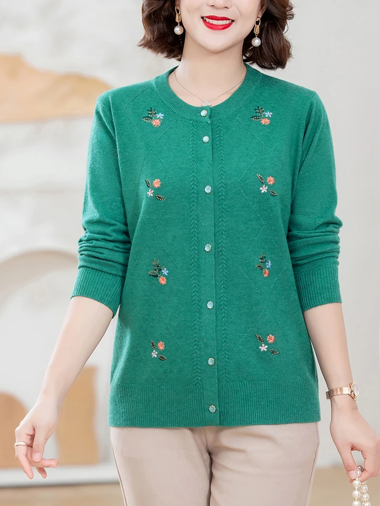 

Cardigans Sweater Women Autumn Single-breasted Knitted Sweater Top Femme Korean Fashion Floral Embroidery Female Cardigan
