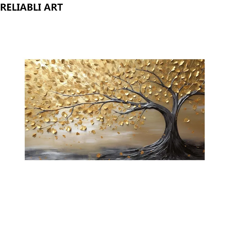 Современный плакат Золотистое Дерево жизни на холсте