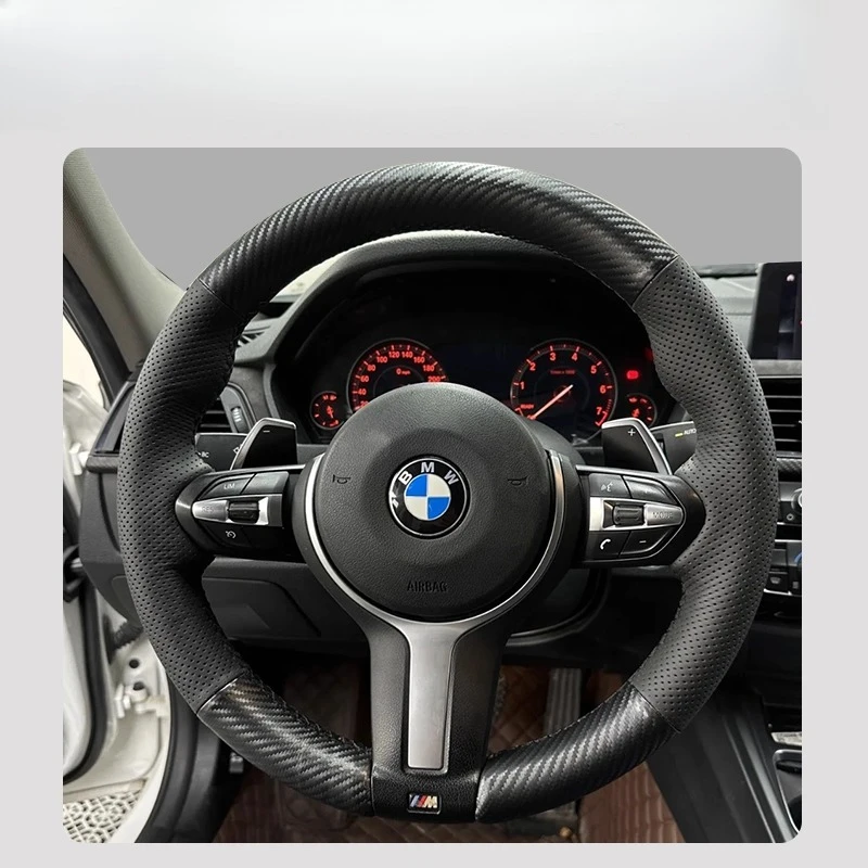 Фото Для BMW M2 M3 F80 F82 M4 M5 F12 F13 M6 F85 F87 X5 X6 F33 F30 M Спортивный чехол на руль из натуральной кожи с ручной прошивкой №2