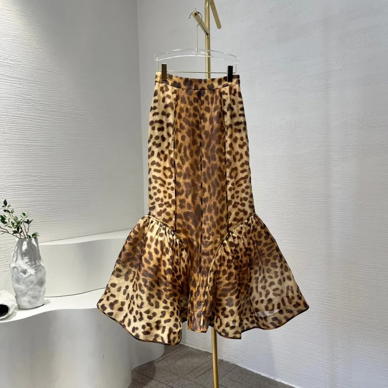 Льняная слизь 2024 новая летняя женская высококачественная коричневая юбка со