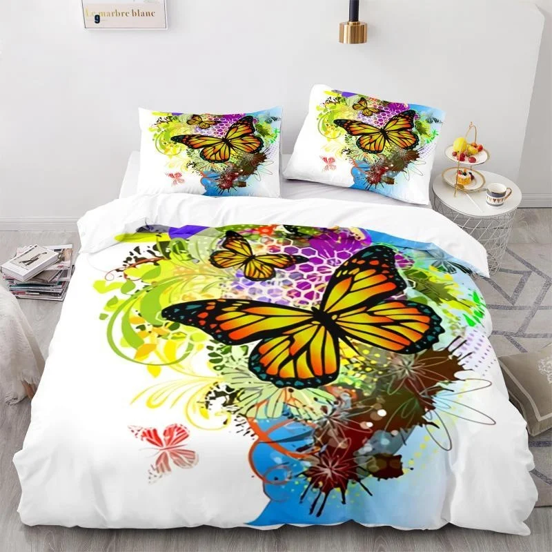 

Butterfly Duvet Cover Set 3D Galaxy Purple Butterfly Floral Printed Bedding Set Fantasy Theme King Size Comforter Cover