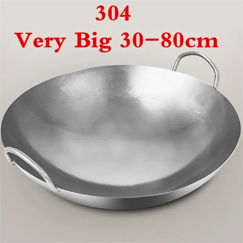 

NEW 304 stainless steel wok 50 60 70cm cooking pot skillet no coating camping outdoor chef used Chinese Gas Cooker big large wok