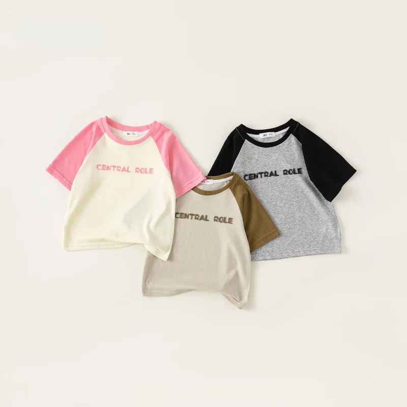 Summer Baby Clothes Baby Tee Tops Shirts and Blouses Monochrome Monogram Printing Korean Baby Clothes T-shirt for Newborns Kids