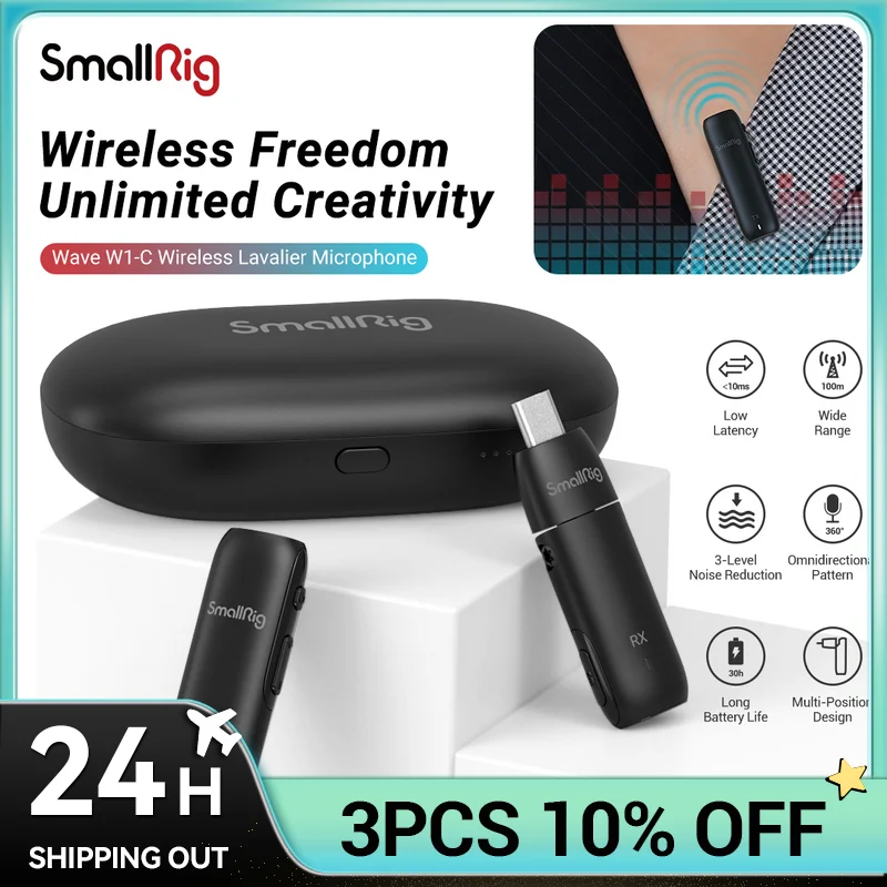 SmallRig Wave W1-C Wireless Lavalier Microphone Lightweight and Portable Smart Pairing 30 hours Working Support Smartphone iPad