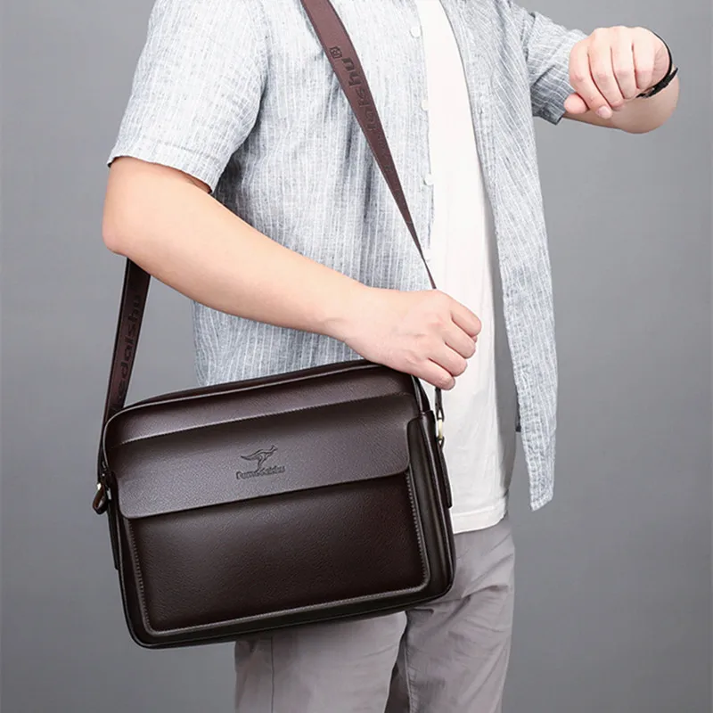 Business PU Leather Men's Shoulder Bag Multi-Function Male Crossbody Messenger Bag Vintage Square Man Handbag