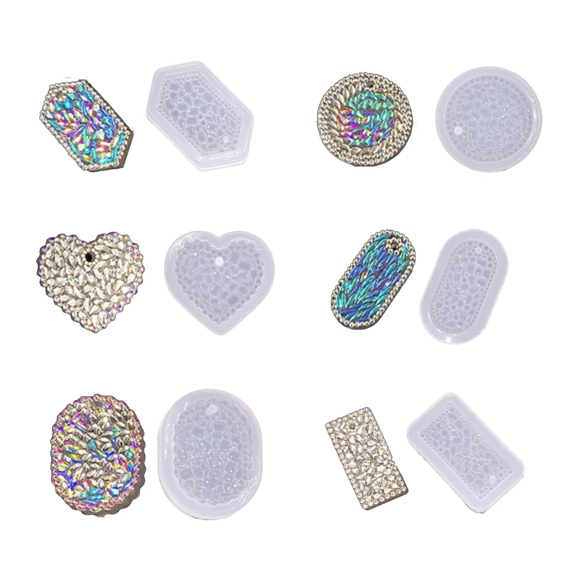 

R3MC Diamond Keychain Silicone Mold Keychain Charms Epoxy Resin Mold Casting Molds with Hanging Hole for DIY Crafts Making