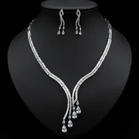 funmode uropean and american personality water drops zircon earrings clavicle necklace niche jewelry bride set fs363