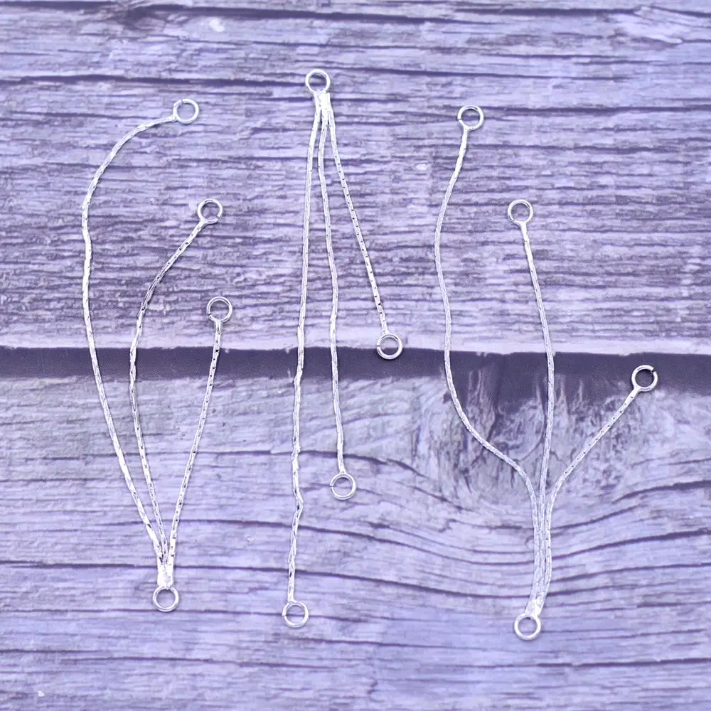 50Pcs Earrings Copper Ear Connectors Silver Plated Adjustable Chain With 4 Loops Jewelry DIY Charm Findings 89mm