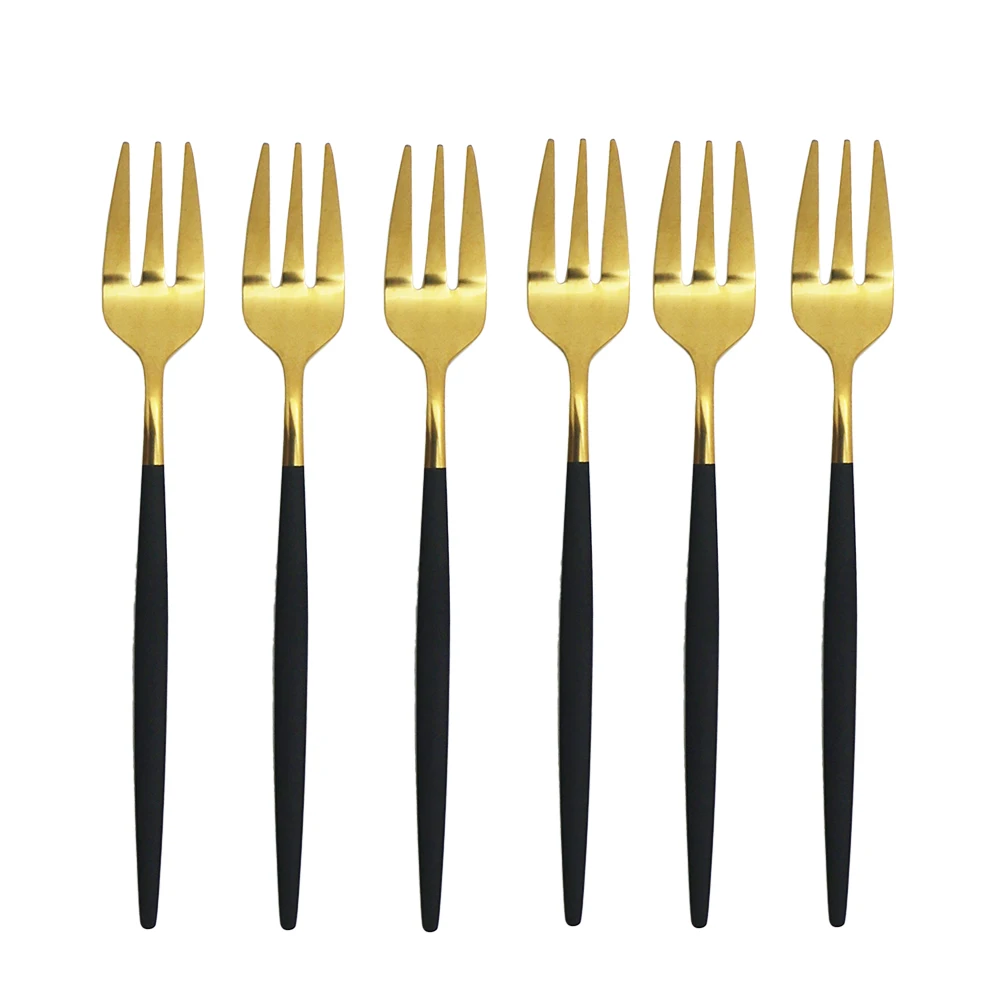 

Набор столовых приборов из нержавеющей стали, вилка для чая и торта, маленькие столовые приборы черного и золотого цвета, для отелей и ресторанов, 6/12 шт.